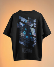 KOVASKO Men's Black Aevum Graphic Printed Oversized T-shirt