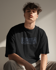 KOVASKO Men's Black Aevum Graphic Printed Oversized T-shirt
