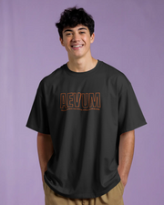 KOVASKO Men's Black Aevum Graphic Printed Oversized T-shirt
