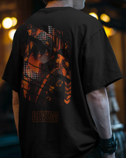 KOVASKO Men's Black Aevum Graphic Printed Oversized T-shirt