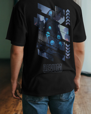 KOVASKO Men's Black Aevum Graphic Printed Oversized T-shirt