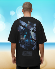KOVASKO Men's Black Aevum Graphic Printed Oversized T-shirt