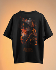 KOVASKO Men's Black Aevum Graphic Printed Oversized T-shirt