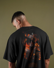 KOVASKO Men's Black Aevum Graphic Printed Oversized T-shirt